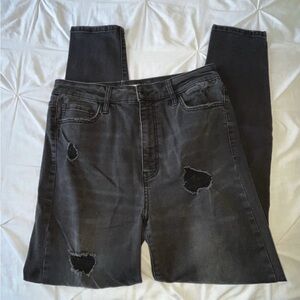 Forever 21 Very High-Rise Distressed Black Stretch Skinny Jeans SIZE 29 (Fit 30)